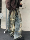 Shopmocho American Street Destruction Style Embroidered Denim Pants Oversized Retro Wash Personality Fashion Loose Casual Wide Leg Jeans