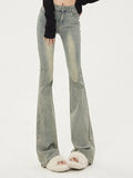 Shopmocho Ins Women Korean High Waist Flared Jeans Female High Street Boot Cut Pants Lady Y2k 2000s Yellow Denim Bell Bottom Trousers