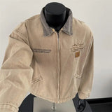 Shopmocho Retro ort Padded oulder Workwear Jaet Men's Sli Cleanfit Zipper Denim Collar Trendy Spring Autumn Casual Outerwear