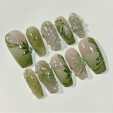 SHOPMOCHO 24Pcs Peach Blossom Press on Nails Cat's Eye Nude Glitter False Nail for Women&Girl Spring and Summer Detachable Wearable Nail