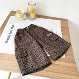 SHOPMOCHO Girl Pants 2025 Summer New Childrens Clothing Korean Style Girl Baby Retro Leopard Print Wide Leg Cargo Pants Casual Daily