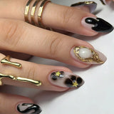 SHOPMOCHO 24pcs White Flower Fake Nail Tips Ins Yellow Pink Blush False Nails Wearable Full Cover European Almond Shaped Press on Nails