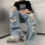 Shopmocho Vintage Distressed Straight-leg Jeans American Style Slimming Bell Bottoms Loose Fit High-waisted Summer Thin Version For Men