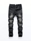 SHOPMOCHO 1 Piece of Men's Four-Season Snowflake Washed Fashion Jeans, Stretch Slim Fit Light Gray Dark Black Casual Denim Pants, Normcore and Fashionable, Suitable for Everyday Wear