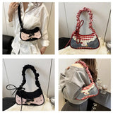 Shopmocho Fashion Grid Mini Handbags Adjustable Shoulder strap Korean Hand-held Commuting bag Single-shoulder Crossbody bag Underarm pouch
