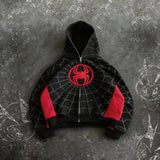 SHOPMOCHO American Retro Spider Patchwork Print Hoodies Fashion Oversized Loose Full Zipper Hoodie Men Jacket Gothic Street Y2k Sweatshirt