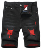 SHOPMOCHO Men's denim shorts with summer frayed elastic men's casual pants slim-fit European-style shorts tight and worn-out men's pants
