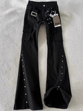 SHOPMOCHO Autumn American Retro Dark Gothic Jeans Women High-street Mid-rise Rivet-decorated Flared Pants Y2K 2000s Aesthetic Cargo Pants