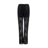 Shopmocho Women Summer Full Length Gazue Pants Straight Elastic High Waist Female New Sexy Slim Long Trousers Casual Lace Hollow Out Pants
