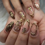 SHOPMOCHO 24Pcs Short Almond Fake Nails Butterfly Wings Nail Art with Glue Glitter Flower False Nails Acrylic Autumn Winter Press on Nail