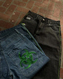 SHOPMOCHO Men Fashion Hip Hop Retro Baggy Jeans Y2K Gothic Embroidery Punk Straight Wide-leg Denim Pants Gloe Gallery Street Jeans
