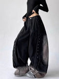SHOPMOCHO 2025 American Retro Y2K Style Patchwork Washed Black Baggy Women's Stacked Jeans Pants Woman Clothing Wide Leg Denim Trousers