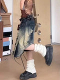 SHOPMOCHO American Streetwear Lace Up Cargo Denim Pants Summer Hot Girl Chic Loose Wide Leg Cropped Pants 2000s Y2k Shorts Women Clothing