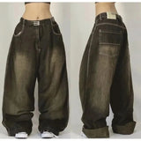 SHOPMOCHO American New Skull Embroidery Casual Baggy Jeans Women Y2K Street Harajuku Vintage Gothic High Waist Joker Wide Leg Pant Trouser