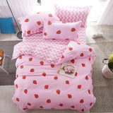SHOPMOCHO 3pcs Soft Fruit Print Bedding Sets Kawaii Peach Strawberry Pillow Case Duvet Cover Queen and King Size Bedding Sets For Bedroom