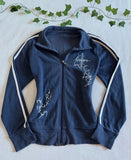SHOPMOCHO Y2K Striped Embroidered Jacket Harajuku Classic Retro Navy Blue Collared Zip Up Hoodie Goth Geometric Print Slim Fit Sweatshirt