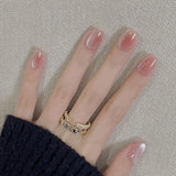 Shopmocho 24pcs Detachable Short Press on Nails Y2k rhinestone False Nails with Glue Ballet Sweet Cool Girls Artificial False Nails Tips