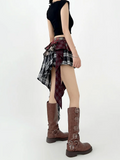 SHOPMOCHO Women's A-line Plaid Skirt Vintage Fashion Aesthetic Y2k Asymmetrical Mini Skirt Harajuku Korean Skirt 2000s Clothes Summer
