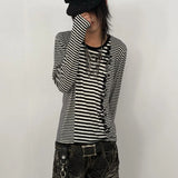 SHOPMOCHO Subculture Vintage Long Sleeve Striped T-Shirt O-Neck Women Gothic Style Y2k Retro Bodycon Top Skull Print American 2026