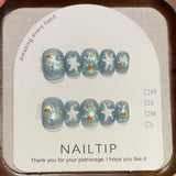 SHOPMOCHO 10Pcs Handmade Nude Color Press On Nails Sparkling Cat-Eye Cherry Star Marine Elements Sequins Cute Girlish Nail Suitable Summer