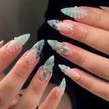 Shopmocho 24Pcs Mid-length 3D Flowers Design Fingertips Sweet Butterfly Yellow Ripple Almond False Nails Detachable Full Cover Press Ons