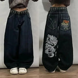 SHOPMOCHO American New Skull Embroidery Casual Baggy Jeans Women Y2K Street Harajuku Vintage Gothic High Waist Joker Wide Leg Pant Trouser
