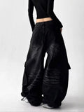 SHOPMOCHO 2025 American Retro Y2K Style Washed Distressed Blue Baggy Women's Cargo Jeans Pants For Woman Clothing Wide Leg Denim Trousers