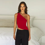 Shopmocho Women's Sexy Diagonal Shoulder Strap Sleeveless Backless Tight Top Seaside Nightclub Party 2025 New Model