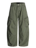 SHOPMOCHO Adjustable Waist American Retro Loose Straight Leg Women's Work Trousers Multiple Pockets Cleanfit Long Pants Comfortable Casual