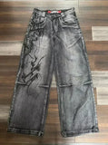 SHOPMOCHO American Street Trend Letter Embroidered Loose Jeans Men Harajuku Y2K New Hip Hop Oversized Wide-leg Pants Unisex Mopping Jeans