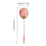 Shopmocho Kawaii Strawberry Ceramic Soup Spoon Cute Korean Ice Cream Hand Painted Coffee Dessert Long Handle Spoon Kitchen Accessories