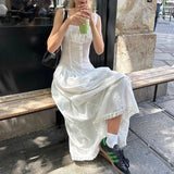 Shopmocho Candyhot Elegant Square-neck White Maxi Dress Casual Summer Slim Lace Up Sleeveless Dreses 2025 French Party Beachwear Vestidos