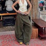 SHOPMOCHO Women GreenY2k Baggy Jeans Harajuku 90s Vintage Bent Knife Denim Trousers Japanese 2000s Style Jeans Pants Oversize Clothes