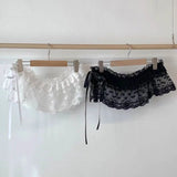 Shopmocho Korean Fashion Lace Irregular Skirt Curtain White Flowers Lace Mesh Halfbody Skirt Women Summer Bottoms Jeans Decorative Hemline