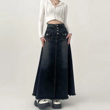 Shopmocho High-waisted Cargo Denim Skirt Women's Autumn Long A-line Mid-length Skirt  Retro Raw Edge Y2k Female Clothing Korean Style