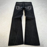 SHOPMOCHO vintage X ray waxing tribal embroidery men's flared jeans Gothic high street unisex punk slim fit jeans Y2K baggy flared jeans