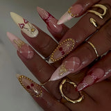 SHOPMOCHO 24Pcs Short Almond Fake Nails Butterfly Wings Nail Art with Glue Glitter Flower False Nails Acrylic Autumn Winter Press on Nail