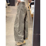 Shopmocho High Waist Wide Leg Knife Edge Denim Jeans Women's Casual Loose Straight Workwear Trousers American Retro Style Long Pants