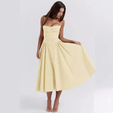 Shopmocho Summer Women Elegant Sleeveless Backless Pleated Dresses Lady Sexy Solid Sling Midi Dress 2025 Female Party Evening A-line Robes