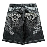 SHOPMOCHO Baggy Y2K New Trend Harajuku Hip-Hop Rock Joker Street Mens Sports Pants Gothic Retro Embroidery Loose American Denim Shorts