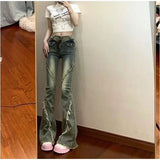 Shopmocho Ankle-Length Denim Flare Pants High Waist American Vintage Trousers Slim Women Chic Wide Leg Street Y2k Jeans Summer Zipper