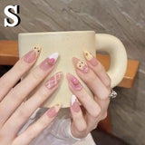 Shopmocho 10Pcs Almond Press on Nails with Pink Strawberry Bear Design Acrylic False Nails Cute Full Cover Sweet Girl Wearable Nail Tips