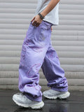 SHOPMOCHO High - street style purple distressed frayed jeans for men, loose, trendy street hip - hop wide - leg pants