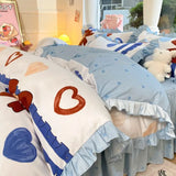Shopmocho Cartoon Washed Cotton Bed Sheet Four-piece Set Non-cotton Thickened Brushed Quilt Cover Bed Skirt Style Princess Style Bedroom