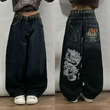 SHOPMOCHO American Fashion Trend Joker Pattern Embroidered Loose Jeans Women Street Y2K New Hip Hop Oversized Wide-leg Pants Unisex Jeans