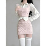 Shopmocho Women's Spring Suite Niche Korean Style Sweatervest Skirt Set Three Piece Single Piece Ins Fashion Overlay