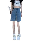 SHOPMOCHO American Retro High Waist Denim Shorts Women Summer Slim Straight Leg Casual Student Versatile Wide Leg Five-Point Pants