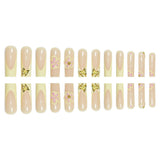 Shopmocho 24pcs Fresh Long Coffin Fake Nails Yellow French Style Flower Printed Metal Butterfly Designs Press On Nails Summer False Nail