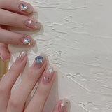 Shopmocho 24Pcs Glitter Diamond Press On Nails Sweet Cute Girl Acrylic Nails Full Cover Short Square Fake Nails Wearable Manicure Nail Tip