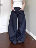 SHOPMOCHO New American women black high street vibe wide-leg jeans for autumn and winter for men and women washed loose straight pants